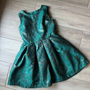 The Children's Place - Girls Holiday Dress - Shiny Green & Gold - Size 14